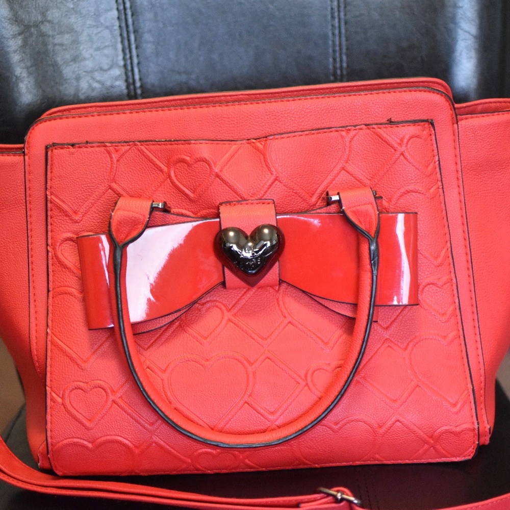 Betsey Johnson Red Purse Heart Print